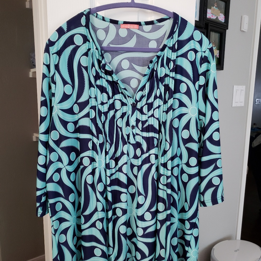 Navy, teal tunic